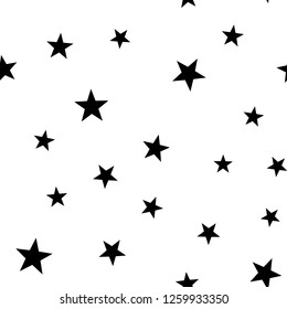 Star seamless pattern. Night, space or christmas theme. Flat vector background in black and white.