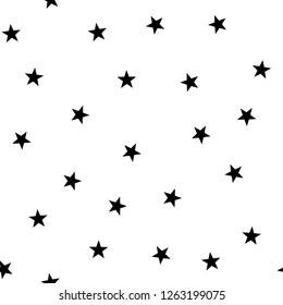 Star seamless pattern. Night, space or christmas theme. Flat vector background in black and white.