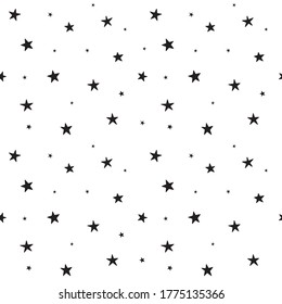 Star seamless pattern. Night, space or christmas theme. Flat vector background in black and white.	