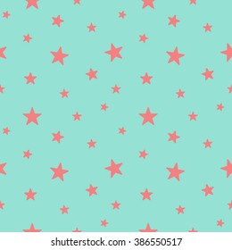Star seamless pattern on a blue background. Cute red stars. Star seamless pattern babies fashion. Baby shower design. Vector illustration, eps 10
