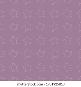 Patrón sin fisuras en un fondo lila. Patrón de estrellas de cinco puntas vectoras. Diseño impecable. Patrón geométrico abstracto