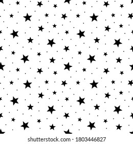 Star seamless pattern. Print starry sky. Black and white star background for prints. Vector 