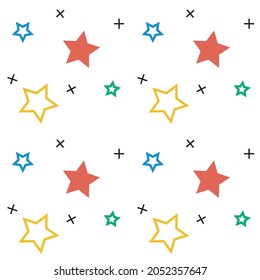 Star Seamless Pattern in red, yellow, blue and green color. Stylish print Vector illustration suitable for various design needs such as banners, websites, flyers and other designs.