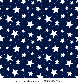 Star Seamless Pattern. Repeated Random Stars Patterns. Blue Bling Background. Repeating Sparkle Texture For Design Prints. Simple Monochrome Backdrop. Abstract Twinkle Patern. Vector Illustration