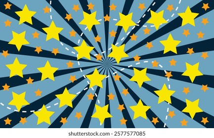 Star seamless pattern. Repeated  stars on sun rays background. Repeatin gold glitter patern for design prints, gift wrappers. Bling star packing. Repeat sparkle texture. Vector illustration