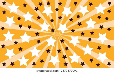 Star seamless pattern. Repeated  stars on sun rays background. Repeatin gold glitter patern for design prints, gift wrappers. Bling star packing. Repeat sparkle texture. Vector illustration