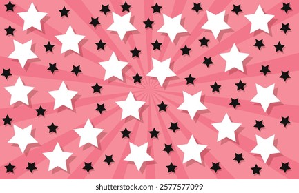 Star seamless pattern. Repeated  stars on sun rays background. Repeatin gold glitter patern for design prints, gift wrappers. Bling star packing. Repeat sparkle texture. Vector illustration