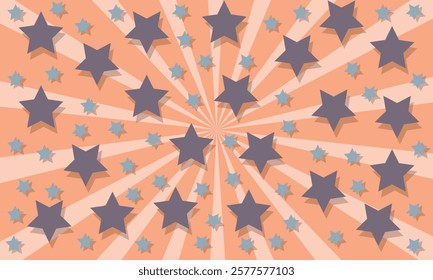 Star seamless pattern. Repeated  stars on sun rays background. Repeatin gold glitter patern for design prints, gift wrappers. Bling star packing. Repeat sparkle texture. Vector illustration