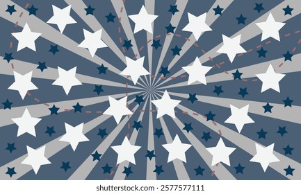 Star seamless pattern. Repeated  stars on sun rays background. Repeatin gold glitter patern for design prints, gift wrappers. Bling star packing. Repeat sparkle texture. Vector illustration