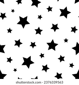 Star seamless pattern. Repeating black stars isolated on white background. repeated simple prints for design. Abstract monocrome lattice. Repeat sample. Geometric random texture. Vector illustration