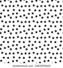 Star seamless pattern. Repeating black stars isolated on white background. repeated simple prints for design. Abstract monocrome lattice. Repeat sample. Geometric random texture. Vector illustration