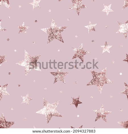 Star seamless pattern. Rose gold stars background. Pink glam marble. Repeating bling patern. Elegant printing. Repetition glitter backdrop. Design prints. Delicate printed. Beauty foil texture. Vector