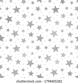 Star seamless pattern. Stars silver glitter background for prints. Vector illustration