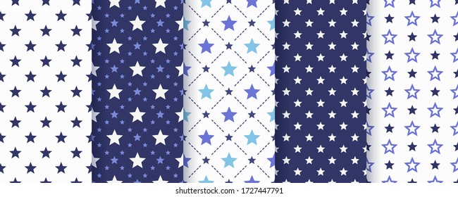 Star seamless pattern. Vector.  Abstract geometric texture. Cute navy blue prints. Baby birthday simple wallpaper with sky. Color monochrome illustration.
