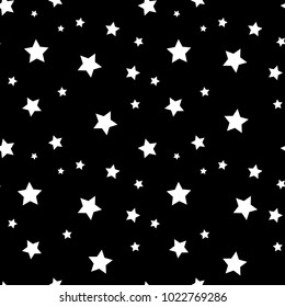 Star seamless pattern. White and back retro background. Chaotic elements. Abstract geometric shape texture. Effect of sky. Design template for wallpaper,wrapping, textile. Vector Illustration