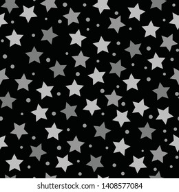 Star seamless pattern. White and black retro background. Chaotic elements. Abstract geometric shape texture. Effect of sky . Design template for wallpaper,wrapping, textile. Vector Illustration