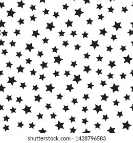 Star seamless pattern. White and black retro background. Chaotic elements. Abstract geometric shape texture. Effect of sky. Design template for wallpaper,wrapping, textile. Vector Illustration