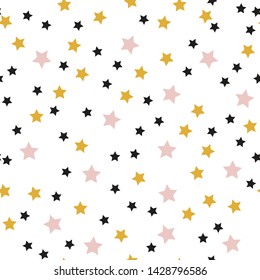 Star seamless pattern. White and black retro background. Chaotic elements. Abstract geometric shape texture. Effect of sky. Design template for wallpaper,wrapping, textile. Vector Illustration.