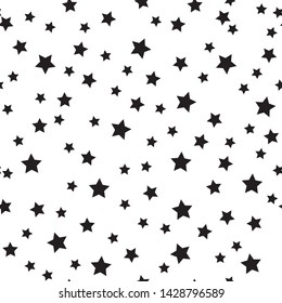 Star seamless pattern. White and black retro background. Chaotic elements. Abstract geometric shape texture. Effect of sky. Design template for wallpaper,wrapping, textile. Vector Illustration