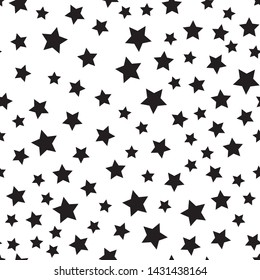 Star seamless pattern. White and black retro background. Chaotic elements. Abstract geometric shape texture. Effect of sky. Design template for wallpaper, wrapping, textile. Vector Illustration