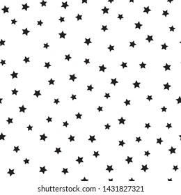 Star seamless pattern. White and black retro background. Chaotic elements. Abstract geometric shape texture. Effect of sky. Design template for wallpaper,wrapping, textile. Vector Illustration