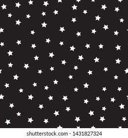 Star seamless pattern. White and black retro background. Chaotic elements. Abstract geometric shape texture. Effect of sky. Design template for wallpaper,wrapping, textile. Vector Illustration