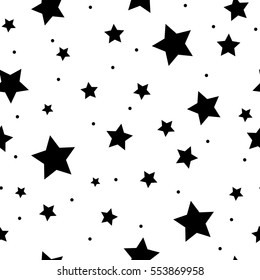 Star seamless pattern. White and Black retro background. Chaotic elements. Abstract geometric shape texture. Effect of sky. Design template for wallpaper,wrapping, textile. Vector Illustration