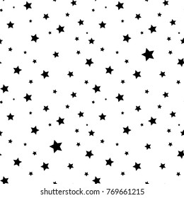 Star seamless pattern. White and black retro background. Chaotic elements. Abstract geometric shape texture. Effect of sky. Design template for wallpaper,wrapping, textile. Vector Illustration