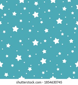 Star seamless pattern. White and blue retro background. Chaotic elements. Abstract geometric shape texture. Effect of sky. Design template for wallpaper,wrapping, textile. Vector Illustration