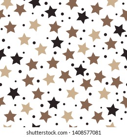 Star seamless pattern. White and brown retro background. Chaotic elements. Abstract geometric shape texture. Effect of sky. Design template for wallpaper,wrapping, textile. Vector Illustration