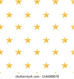 Star seamless pattern, white christmas  background with golden stars, luxury xmas print, vector holiday card, kids paper wrapping