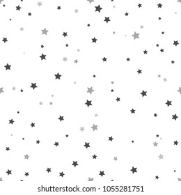 Star seamless pattern. White and grey retro background. Chaotic elements. Abstract geometric shape texture. Effect of sky. Design template for wallpaper,wrapping, textile. Vector Illustration