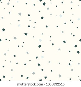 Star seamless pattern. White and grey retro background. Chaotic elements. Abstract geometric shape texture. Effect of sky. Design template for wallpaper,wrapping, textile. Vector Illustration