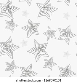 Star seamless pattern. White and grey retro background. Chaotic elements. Abstract geometric shape texture. Effect of sky. Design template for wallpaper,wrapping, textile. Vector Illustration eps10