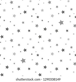Star seamless pattern. White and grey retro background. Chaotic elements. Abstract geometric shape texture. Effect of sky. Design template for wallpaper,wrapping, textile. Vector Illustration