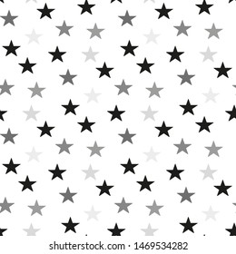 Star seamless pattern. White and grey retro background. Chaotic elements. Abstract geometric shape texture. Effect of sky. Design template for wallpaper,wrapping, textile. Vector Illustration