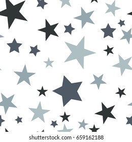 Star seamless pattern. White and grey retro background. Chaotic elements. Abstract geometric shape texture. Effect of sky. Design template for wallpaper,wrapping, textile. Vector Illustration