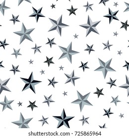 Star seamless pattern. White and grey retro background. Chaotic elements. Abstract geometric shape texture. Effect of sky. Design template for wallpaper,wrapping, textile. Vector Illustration