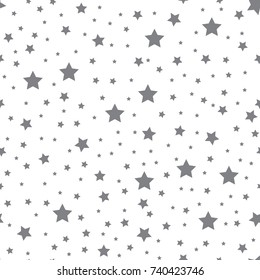 Star seamless pattern. White and grey retro background. Chaotic elements. Abstract geometric shape texture. Effect of sky. Design template for wallpaper,wrapping, textile. Vector Illustration