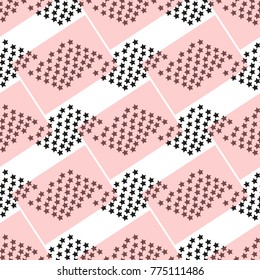 Star seamless pattern. White and grey retro background. Chaotic elements. Abstract geometric shape texture. Effect of sky. Design template for wallpaper,wrapping, textile. Vector Illustration