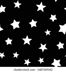 Star seamless pattern. White stars on dark background texture.