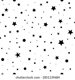 Star seamless vector abstract pattern. Black stars isolated on white background. Ornament for holidays, interiors, Birthday, gift, Christmas. Vector illustration for wallpaper, wrapping paper, textile