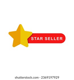 Star seller with yellow star and red ribbon Label tag, flat style. Vector illustration