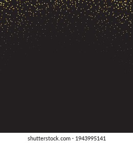 Star Sequin Confetti on Black Background. Voucher Gift Card Template. Vector Gold Glitter. Falling Particles on Floor. Christmas Party Frame. Isolated Flat Birthday Card. Golden Stars Banner.