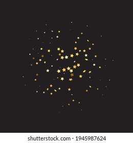 Star Sequin Confetti on Black Background. Isolated Flat Birthday Card. Golden Stars Banner. Voucher Gift Card Template. Christmas Party Frame. Vector Gold Glitter. Falling Particles on Floor.