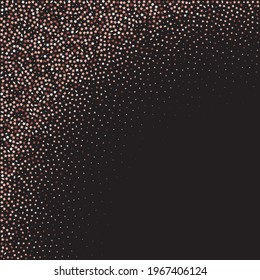 Star Sequin Confetti auf schwarzem Hintergrund. Einzeln-Flach-Geburtstagskarte. Banner der goldenen Sterne. Gutscheinkarten-Vorlage. Weihnachtsfeierrahmen. Vector Gold Glitter. Fallende Partikel auf dem Boden.