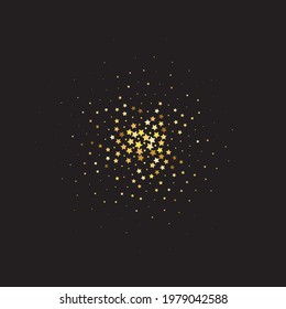 Star Sequin Confetti on Black Background. Voucher Gift Card Template. Isolated Flat Birthday Card. Golden Stars Banner. Christmas Party Frame. Vector Gold Glitter. Falling Particles on Floor.