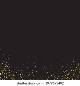 Star Sequin Confetti on Black Background. Isolated Flat Birthday Card. Golden Stars Banner. Voucher Gift Card Template. Vector Gold Glitter. Falling Particles on Floor. Christmas Party Frame.