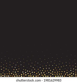 Star Sequin Confetti on Black Background. Voucher Gift Card Template. Vector Gold Glitter. Falling Particles on Floor. Isolated Flat Birthday Card. Golden Stars Banner. Christmas Party Frame.