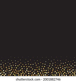 Star Sequin Confetti on Black Background. Isolated Flat Birthday Card. Golden Stars Banner. Voucher Gift Card Template. Christmas Party Frame. Vector Gold Glitter. Falling Particles on Floor.